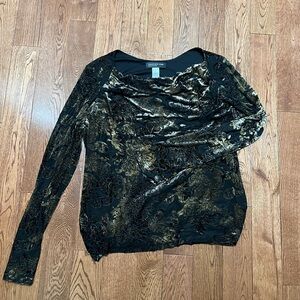 Jones New York Black and Gold Velvet Long Sleeve Top